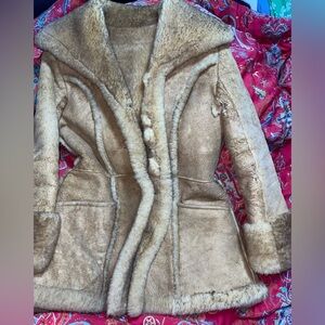 Vintage Ardney Suede Lamb Ladies Coat Shearling 100% Pure Virgin Wool Size 15/16